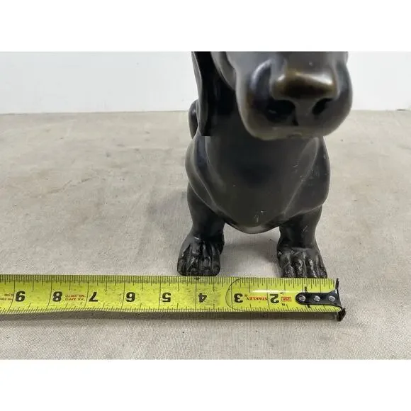 Dachshund Dog Sculpture Brass Metal Patina Life Size 16L 10H Seated Position